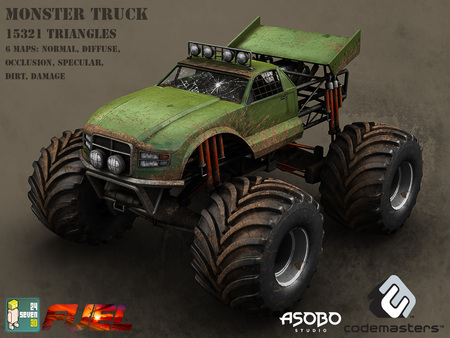 An Old Damaged Monster Truck - truck, car, auto, monster