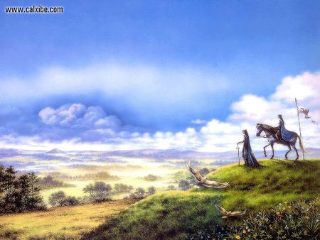 FantasyArt - cloud, horse, bird, flowers, grass, blue, art, sky, fantasy, nature, green