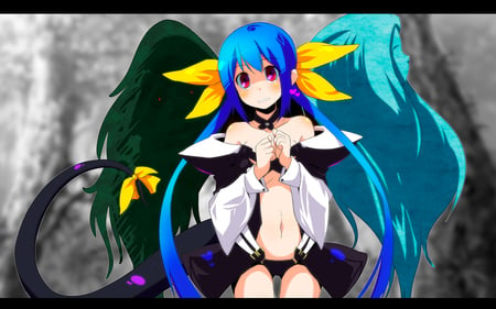 Dizzy - tail, red eyes, blue hair, ribbons, guilty gear, wings, dizzy