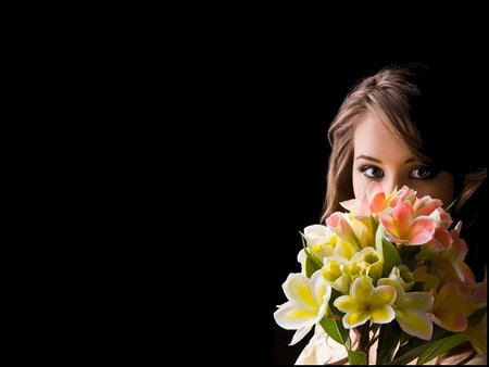 Girl with flowers - bouquet, flower, girl, woman