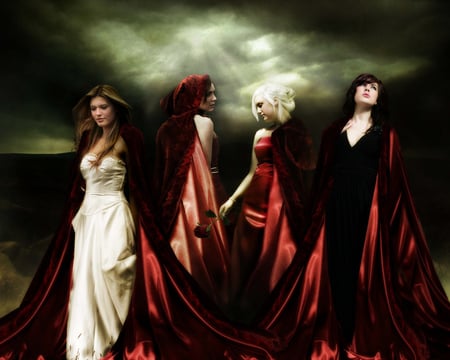 Sisters - red, magic, night, sisters, fantasy