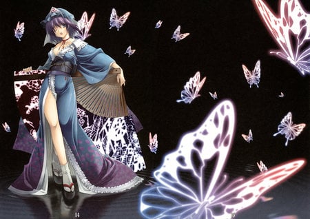 Touhou Yuyuko - ghost, touhou, yuyuko saigyouji, butterfly, fan