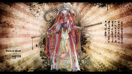 Japanese Dream - word, hot, female, traditional, anime girl, blade, message, anime, sword, kimono, cute, sexy, girl, abstract, weapon, words, japanese clothes