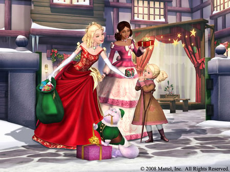 Spirit of Christmas - princess, gift, movie, hot, joy, anime girl, road, blonde hair, children, holiday, mattel, sexy, building, christmas coral, fashion, long hair, snow, beautiful, animal, sweet, dress, nice, beauty, street, female, brown hair, pretty, anime, house, happy holiday, cute, kid, cat, girl, barbie, gown, christmas, town, city