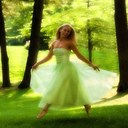 LOVELY IN GREEN - woman, nature, forest, grass, transparent, dress, tress