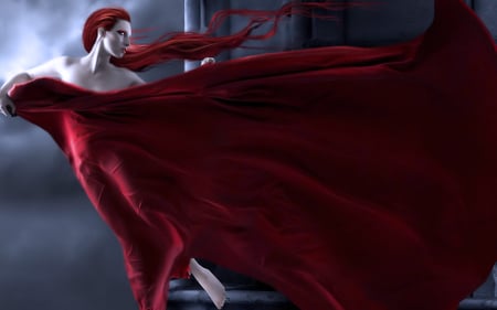 Red - woman, fantasy, red, dress