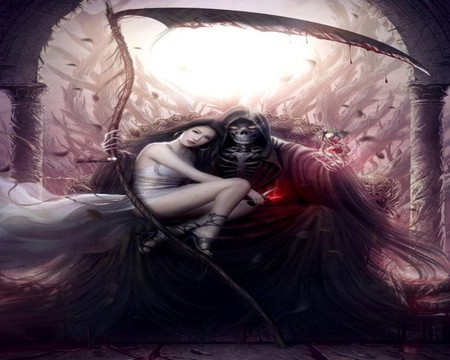 BEAUTY & THE REAPER - reaper, girl, female, lovely, fantasy, hell, dark, beautiful, nightmare