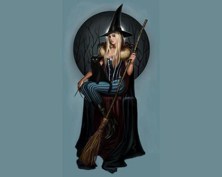 WINTER WITCH - moon, witch, female, broom