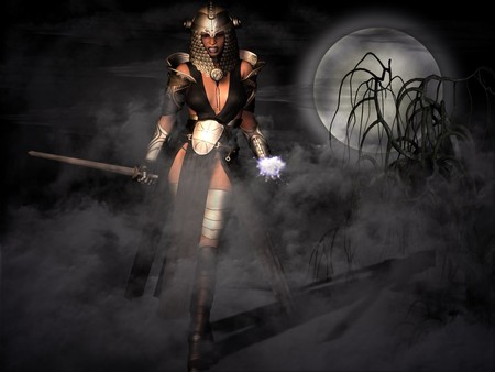 EVIL WARRIOR WOMAN - woman, moon, evil, warrior