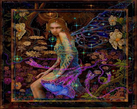 FAIRY PRINCESS - flowers, fantasy, female, butterfly, fairy, princess