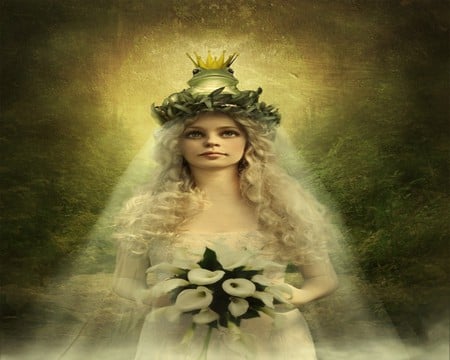 FROG PRINCESS - princess, female, frog, flowers, fantasy