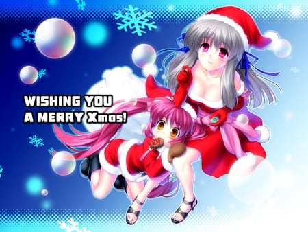 anime christmas - girls, hat, red, anime, other, christmas