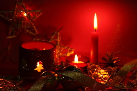 Christmas Eve - new year, candles, photography, ball, lovely, garland, christmas, balls, holidays, red, decorations, cute