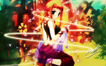 -Penelo- - anime, multicolor, magic, female, neon, light, magical, long hair, red head, shining, red hair, color, abstract, anime girl, hot, girl, neon light, colorful, fantasy, red eye, bright, cute, sexy, orange hair, shine