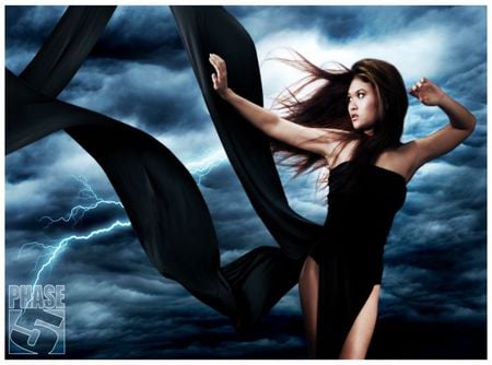 STORM .... - storm, clouds, wind, woman, windy, dress, light, dark