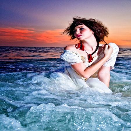 WATER WORLD SUNSET BEAUTY - sunset, water, woman, sky