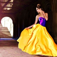 YELLOW-PURPLE SATEN DRESS..