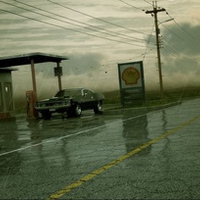 Old Gas Station in the Rain