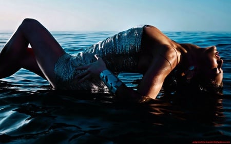 Woman in water - water, people, blue, woman