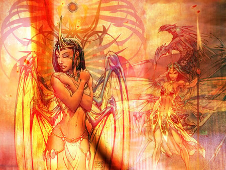 Fantasy - wings, female, fantasy, comic