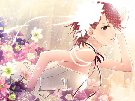 Wedding dress - beauty, female, meiko, perls, red hair, wedding dress, gloves, white, vocaloid, anime, flowers, manga