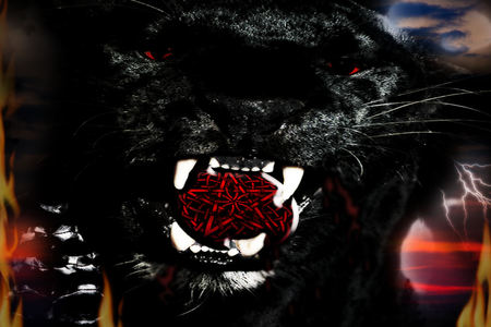 Demon Cat - evil, demon, panther, pentagram