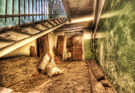 The front door - stairs, arhitecture, places, destroyed, photography, hdr, housese, ruin