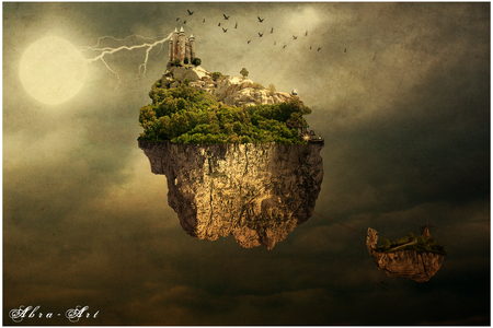 Baby Island - moon, sky, air, islands, light, space, fantasy, cg, abstract, clouds, 3d, island, colors