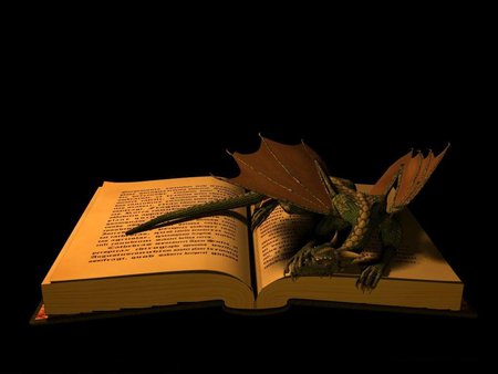 ...little dragon sleeping in the open book... - dragon, sleep, fantasy, book