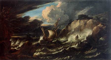 Will they save their lives? - light blue spot, giant waves, cloud, saliling ships, dark, rocks