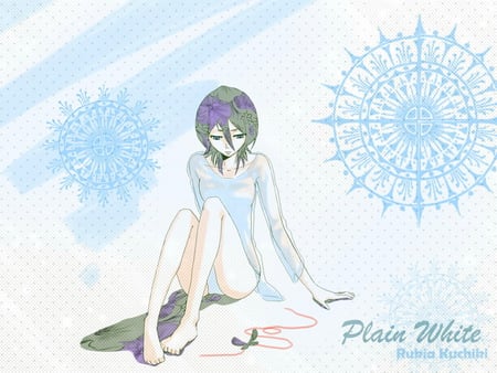 plain white - anime, blue, snow, dream, fall, white, bleach, rukia, black hair