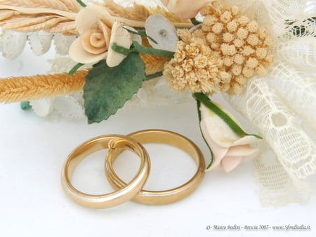 Wedding Rings - flowers, rings, wedding, 3d, art