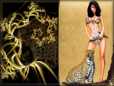 leopard huntress - woman, leopard, cat, huntress, fantasy, maiden