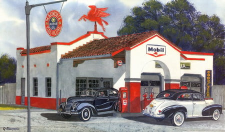 Mobil Gas Station - cars, gas station, mobil, magnolia gasoline