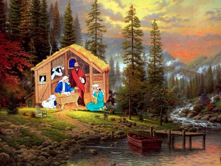 Stable in the forest - satble, forest, god, jesus christ, tree, christianity, nativity, christmas