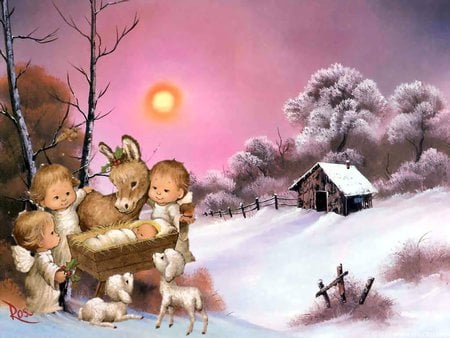 Sweet cot - christmas, nativity, snow, christianity, holkiday, jesus christ