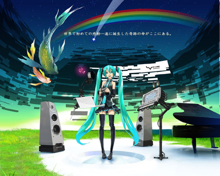 vocaloid 5 - rainbow, piano, 01, vocaloid, fish, speakers, miku