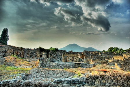 The ruins of Pompei - clouds, volcano roman, scenery, photography, arhitecture, ancient, old, vesuvius, places, italy, sky