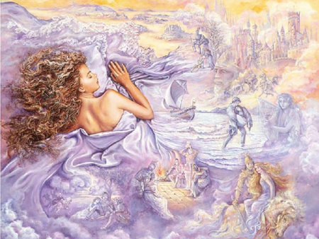 Dreams - fantasy, sleep, woman, lilac, dreams