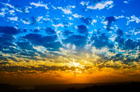 Beautiful Sunset - sky, blue, colorful, sunset, golden clouds