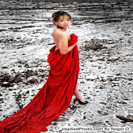 WALK IN RED.. - woman, beach, walk, red, cover, sand, dress