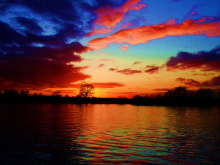 Colorful Sunset - beach, ocean, sky clouds, colorful, sunset