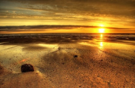 Golden moment - beach, golden, sunset, sea