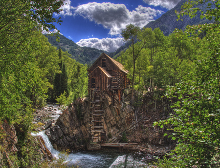 Crystal mill - river, waterfalls, nature, mill