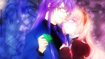 In Love - pretty, anime, female, romantic, neon, romance, long hair, boy, male, short hair, nice, abstract, anime girl, beautiful, hot, girl, beauty, love, sweet, neon light, handsome, glasses, cute, lover, sexy, couple