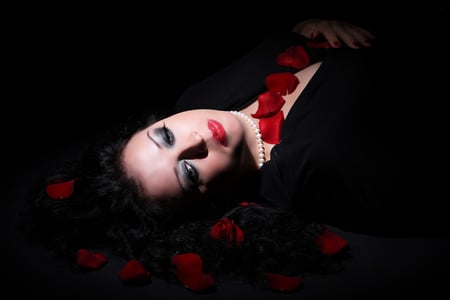 Petals - black, petals, photo, woman