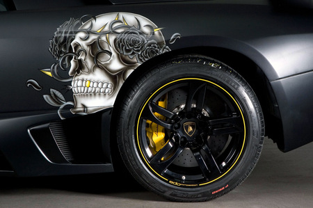 lamborghini - skull, tires, car, cool