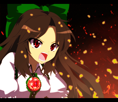 Touhou Utsuho Reiuji - utsuho reiuji, touhou, okuu, nuclear, hell raven