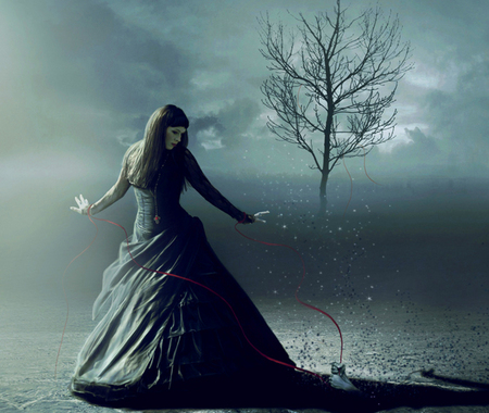 Into the darkness - tree, girl, dark, fantasy