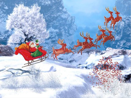 Santa flying - christmas, santa, winter, noel, holiday, snow